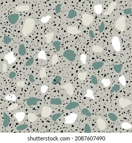 Patterned mosaics stone and terrazzo tiles. Different colored chips  from recycled glass, stone, marble, quartz and granite. Outdoor surface furniture. vintage seamless pattern  in white colour.