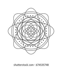 The patterned openwork circle. Flower or snowflake shape. 
Black on a white background
