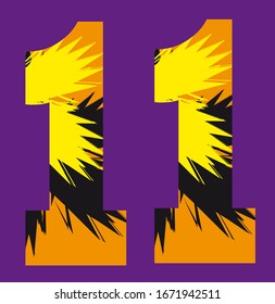 Patterned orange yellow black number 11 on a purple background Logo Design template