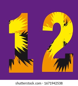 Patterned orange yellow black number 12 on a purple background Logo Design template 