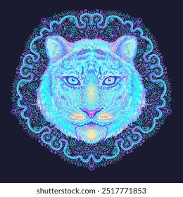 Patterned ornate tiger head. African, Indian, totem, tattoo, sticker design. Design of t-shirt, bag, postcard and posters. Vector illustration