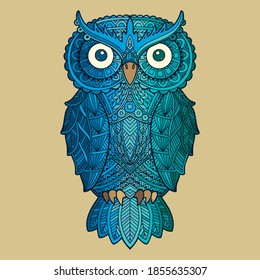 Patterned owl on the grunge background. African / indian  design. It may be used for design of a t-shirt, bag, postcard, a poster and so on.