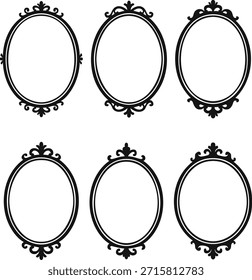Patterned page of nine ornate oval frames ready to hold portraits or labels