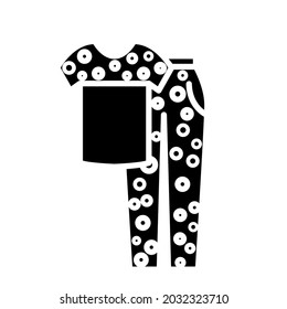 Patterned pajamas glyph icon. T-shirt and trousers. Homewear and sleepwear. Black filled symbol. Isolated vector stock illustration