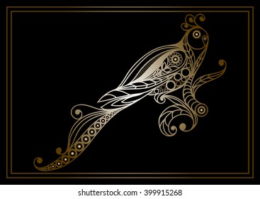Patterned parrot in floral style. Suitable for invitation, flyer, sticker, poster, banner, card,label, cover, web. Vector illustration.