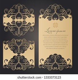 Patterned pattern for laser cutting. Openwork layout of a festive envelope, a card for your text, a label, a note in flowers. Wedding, romantic party, date, gift, package for congratulations.