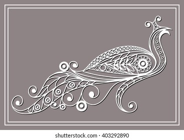 Patterned peacock (peafowl) in floral style. Suitable for invitation, flyer, sticker, poster, banner, card,label, cover, web. Vector illustration.