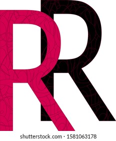 Patterned pink and black R Letter, Logo Design, template. Alphabet