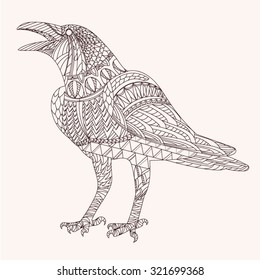 Patterned raven zentangle style. Good for T-shirt, bag or whatever print. EPS 10 vector illustration