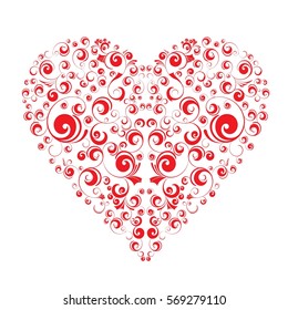 Patterned red heart on a white background. Vector illustration