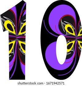 Patterned red yellow purple black number 10 Logo Design template 