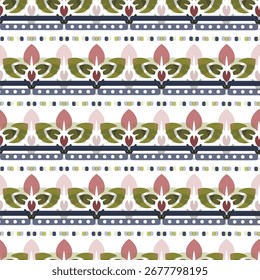 Patterned seamless folk ornament with botanical flower in an ethic style. Vector illustration for greeting card, fabric, print, banner, wallpaper