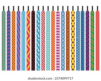 Patterned shoelaces. Fashion shoe lace set, sportswear string footwear stylish pore stripe textile trendy cord lacing tie sneaker boot twist foot cable tidy vector illustration original artwork