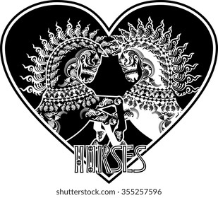 patterned silhouette of a head horse on a black heart