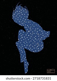 Gemusterte Silhouette des einsamen Mannes. Blaues Muster mit weißen Schneebällen
