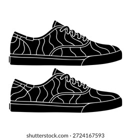 Silueta de la zapatilla de deporte modelada, Plantilla elegante de la maqueta del Vector del calzado deportivo con el Diseño gráfico ondulado de la línea
