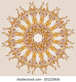 Patterned symmetrical circle on the light background.