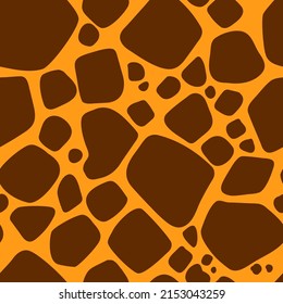 Patterned texture of variegated giraffe fur or variegated cowhide. Seamless pattern of brown random spots. Texture banner. Imitation of coloring of animal skins. Vector illustration