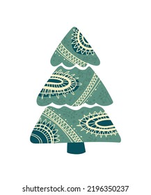 Patterned tree. Illustration with geometric ornament.
