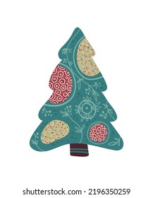 Patterned tree. Illustration with geometric ornament.
