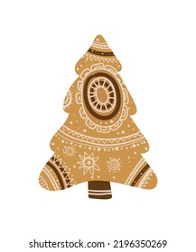 Patterned tree. Illustration with geometric ornament.

