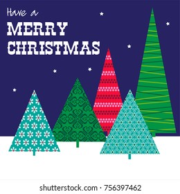 patterned trees merry Christmas scene graphic  
