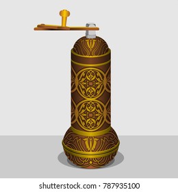 Patterned Turkish Kahve Değirmeni Coffee Grinder Vector Illustration for Cafe and Ottoman Turkish Culture and Tradition Related Design