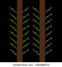 Patterned unusual Christmas trees with garlands.