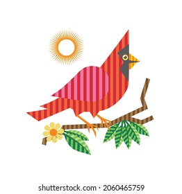 Patterned vector cardinal bird on a branch