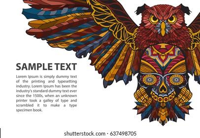Patterned vector owl on white background with place for text