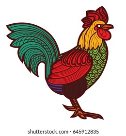 Patterned vector rooster - Symbol of chinese new year - African indian totem tattoo design for t-shirt bag postcard poster and so on.