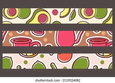 Patterned washi tape vector cartoon set isolated on background.