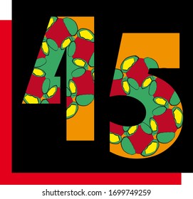 Muster gelb, rot, grün, orange Nummer 45 Logo Design-Vorlage 