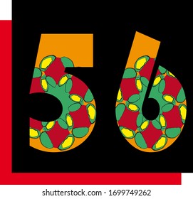 Patterned yellow, red, green, orange number 56 Logo Design template