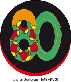 Patterned yellow, red, green, orange number 80 Logo Design template