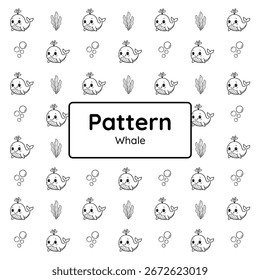 [PATTERN-EP9] Baleia Fofa no Mar Vetor Padrão Sem Costura para Crianças e Coloração (contornos apenas, não em camadas)