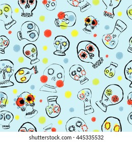 Pattern-Mexican day of the dead. Cute skulls in a colorful style.