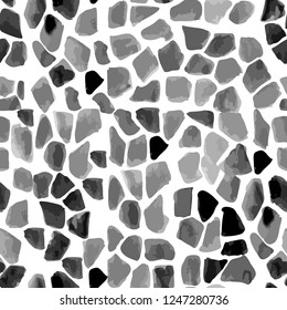 Al estilo de Patterno terrazzo. Formas abstractas geométricas. Color gris de patrón dibujado a mano del vector, pasos 10