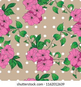 Pattern.Roses with branch on beige background
