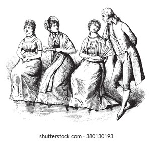 Patterns after 1796, vintage engraved illustration. Magasin Pittoresque 1880.