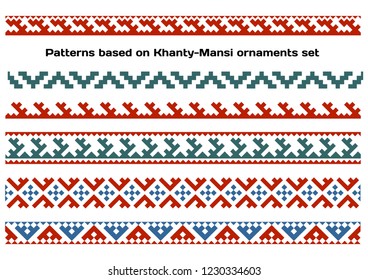 Patterns based on Khanty-Mansi Siberian folk ornaments set