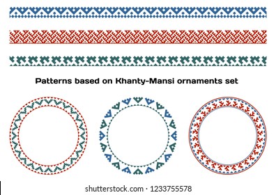 Patterns based on Khanty-Mansi Siberian folk ornaments set