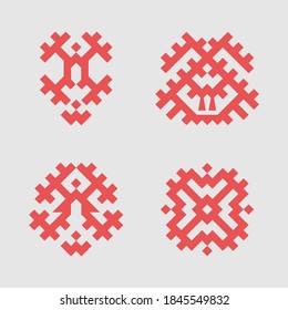 Patterns based on Khanty-Mansi Siberian folk ornaments set