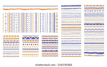 Patterns, borders, ornaments, decorative design elements collection. Seamless border set.