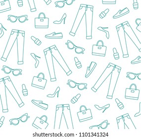 patterns of clothes. 
Set of clothes elements on white background. Women's clothing. 
Vector illustration. Monochrome vector.