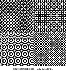 Patterns Collection. Set of geometric surface patterns design. Black and white backgrounds. Flat seamless tile patterns. Editable vector Can use as background, print, fashion fabric, wallpaper etc.