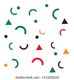 Patterns With Colorful Basic Shapes On White Background. Pattern Of Multi-colored Vector Illustration