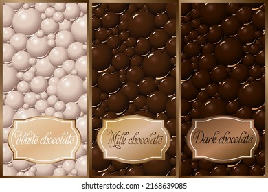 Patterns of colorful chocolate balls.Set of vector patterns of colorful chocolate balls and frames with text.
