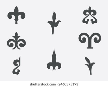 Patterns consisting of rhythmic ordered elements peculiar to Kazakh folk art. Set of vector national ornaments of Kazakhstan, Turkic peoples. Part 3