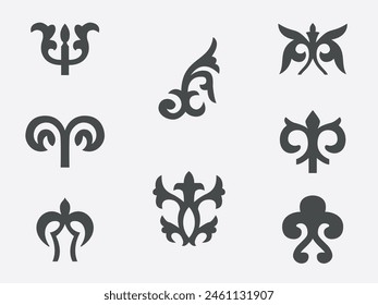 Patterns consisting of rhythmic ordered elements peculiar to Kazakh folk art. Set of vector national ornaments of Kazakhstan, Turkic peoples. Part 4